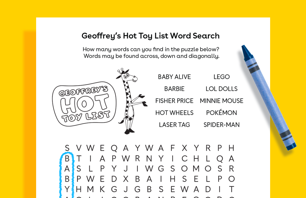 Geoffrey's Hot Toy List Word Search